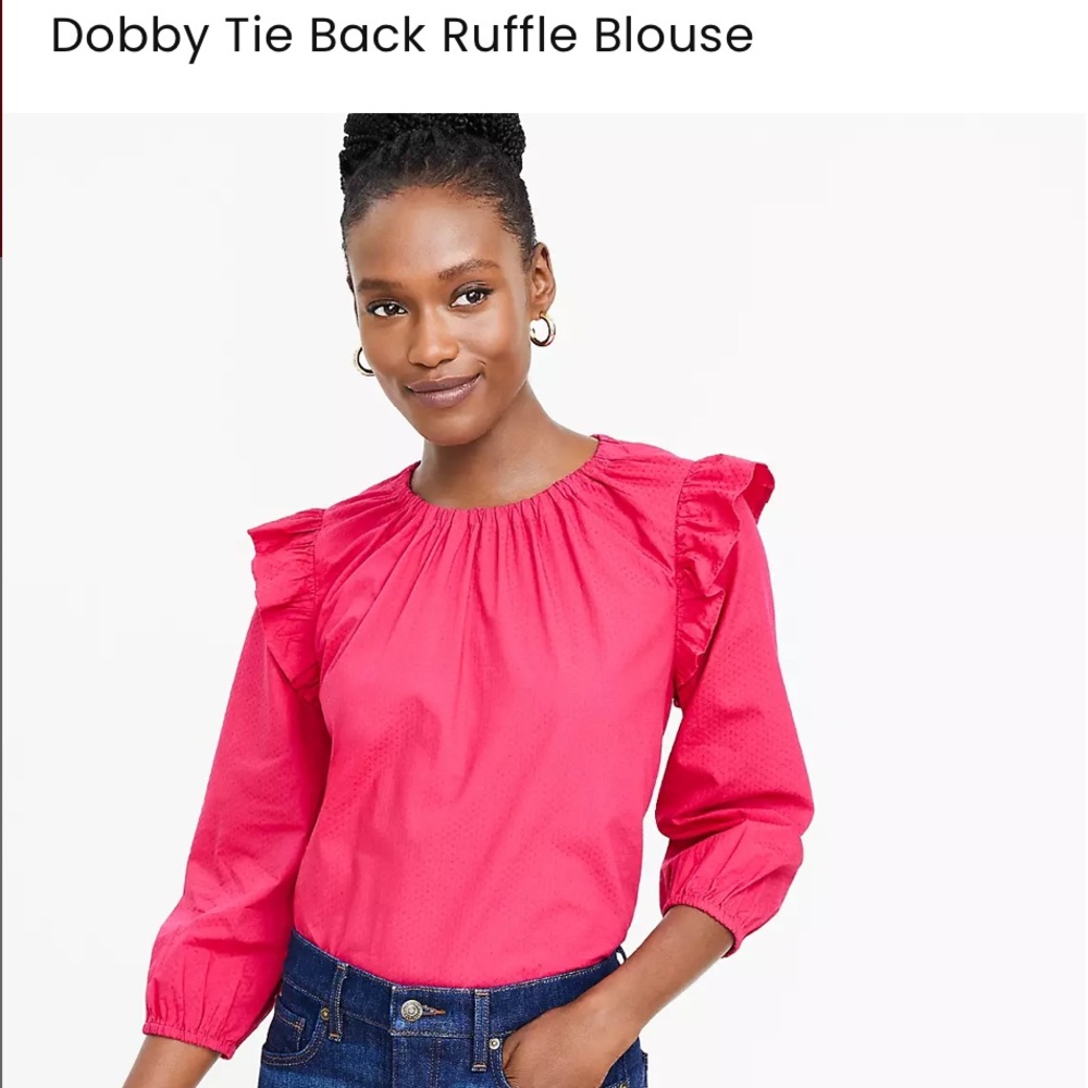 LOFT Pink Ruffled Blouse with 3/4 Sleeves